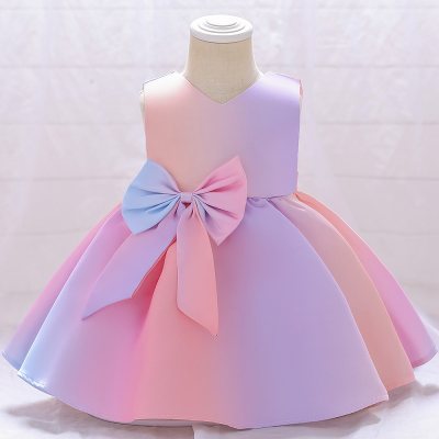 Vestido formal con decoración de bowknot de color degradado para niña pequeña