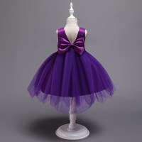 Toddler Girls Sweet Cute Floral Bow Formal Dress  Purple