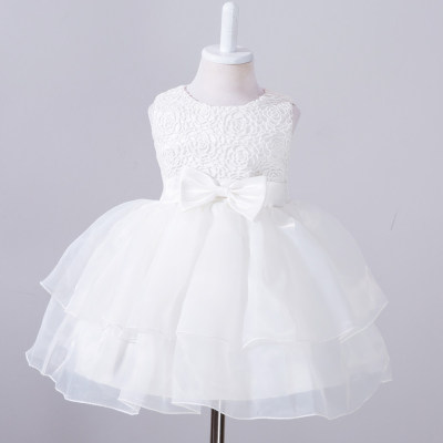 Baby Girl Sweet Floral Embroidery Bow Net Yarn Princess Dress