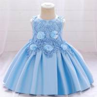 Toddler Girls Cotton Party Floral Solid Formal Dress  Light Blue