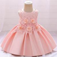 Toddler Girls Party Floral Solid Color Formal Sleeveless Dress  Pink