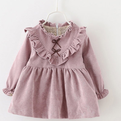 Conjunto de vestido de volantes lisos de algodón lindo para niñas pequeñas