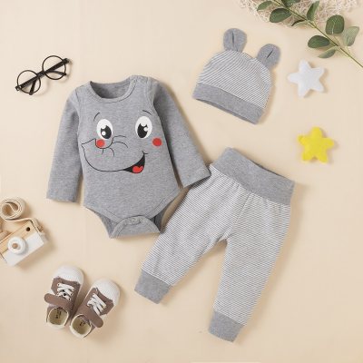 Baby Boy Elephant Pattern Long Sleeves Top & Pants With Hat