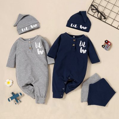 Baby Boy Letter Pattern Long Sleeves Jumpsuit & Hat