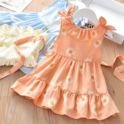 Toddler Girl Daisy Print Ruffle Trim Sleeveless Dress
