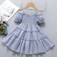 Toddler Girl Solid Color Puff Sleeve Slip Dress - Hibobi