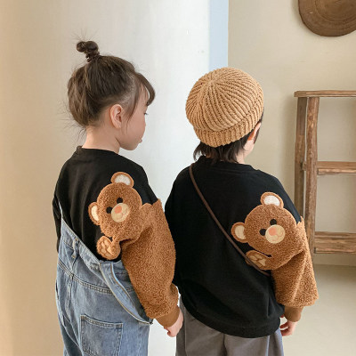 Brother and Sister Teddy Bear Splicing Embroidery Hoodie