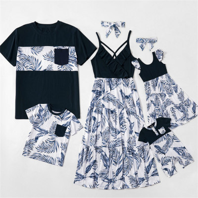 Family Matching Floral Print Sleeveless Dresses and T-shirts Sets