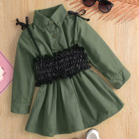 Kid Girl Solid Color Dress & Tank Top  Verde