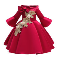Kid Girl Festive Embroidered Three-dimensional Flowers Dress  Red