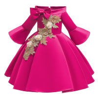 Kid Girl Festive Embroidered Three-dimensional Flowers Dress  Hot Pink