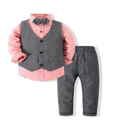 Camisa de manga comprida Kid Boy Gentleman, colete e calças Terno de três peças