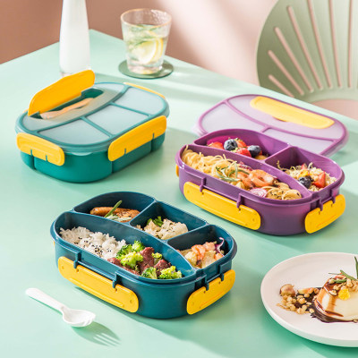 Grid Bento Box With Tableware Student Lunch Box Microwave Lunch Box Sealed Fresh-keeping Box
