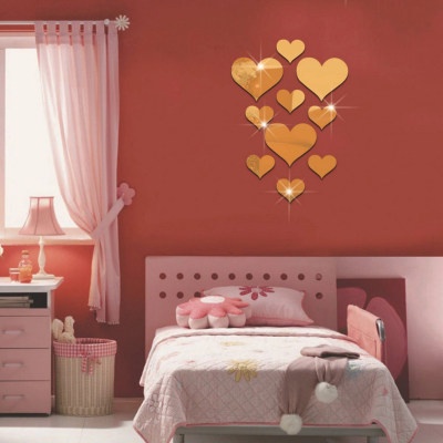Love Mirror Wall Stickers Decorative Background Wall Mirror 3D Stereo Heart-shaped Home Decoration
