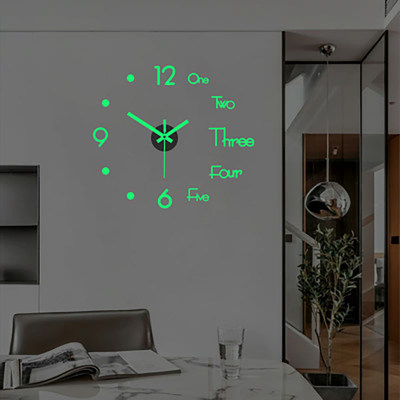 Creativo Luminoso Reloj de pared Sala de estar Diy Etiqueta de la pared Reloj Reloj de acrílico mudo