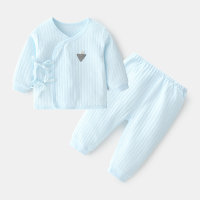 Baby Solid Color Long Sleeves Pajamas Top & Pants  Blue