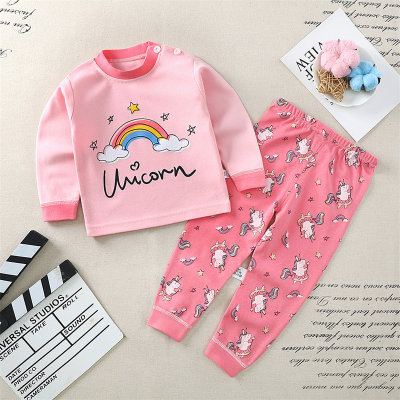 Conjuntos y pantalones de pijama de fresa con unicornio arcoíris para niñas pequeñas