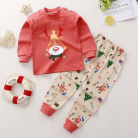 Toddler Boy Christmas Cartoon Cotton Pajamas Sets & Pants  Red