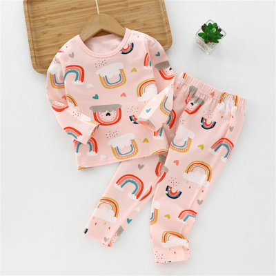 Conjuntos y pantalones de pijama de algodón con arcoíris de animales para niñas pequeñas