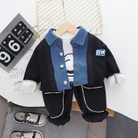 Toddler Boys Cotton Casual Color-block Top & Pants Suit  Black