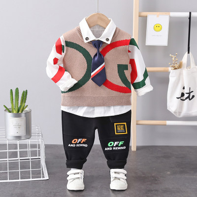 Toddler Boy Cotton Shirt & Letter Geometric Top & Pants Suit