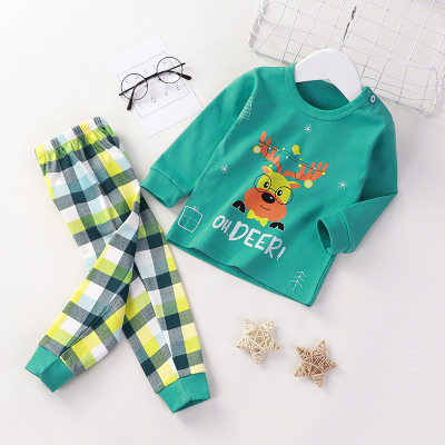 Toddler Girls Animal Plaid Color-block Pajamas Sets Top & Pants