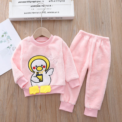 Conjuntos de pijamas con bloques de color de animales de franela para niñas pequeñas Top y pantalones
