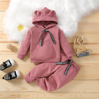 Toddler Girls Casual Letter Solid Color Hooded Sweater & Pants  Pink