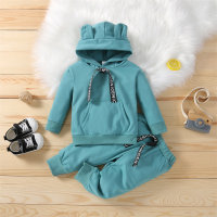 Toddler Girls Casual Letter Solid Color Hooded Sweater & Pants  Green