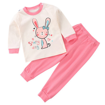 Toddler Girls Cotton Animal Color-block Top & Pants Pajamas Sets