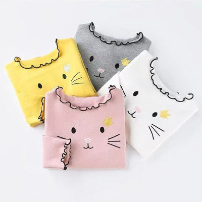 T-shirt de manga comprida infantil para meninas básicas de algodão básico animal sólido