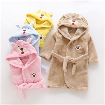 Toddler Boy Cotton Solid Bear Flannel Pajamas Bathrobe