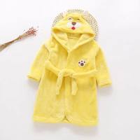 Toddler Boy Flannel Solid Color Bear Pattern Pajamas Bathrobe  Yellow
