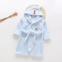 Toddler Boy Flannel Solid Color Bear Pattern Pajamas Bathrobe  Blue