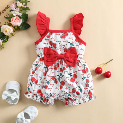 Baby Girl Cute Cherry Print Bowknot Bodysuit