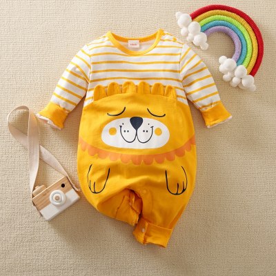 [Yuya Selected]hibobi Baby Boy Lion Stripe Print Long Sleeve Jumpsuit