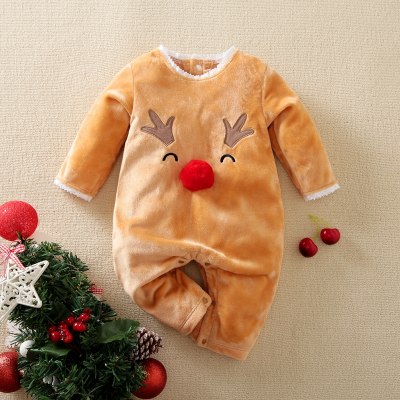 hibobi Baby Girl Christmas Elk Print Velvet Long Sleeve Jumpsuit