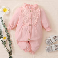 [Anasala Selected]hibobi Baby Girl Stitching Lace Ruffle Long Sleeve Jumpsuit - Hibobi