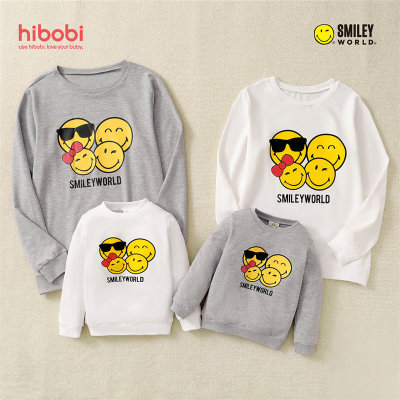 Camiseta de manga comprida para família inteira em impressão Smiley World