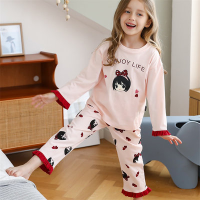 Kid Girl Figure Pattern Color-block Top & Pants Pajama