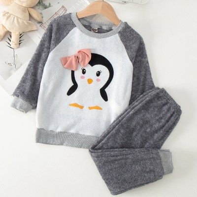 Conjuntos de pijama de pingüino casual para niñas pequeñas Top y pantalones