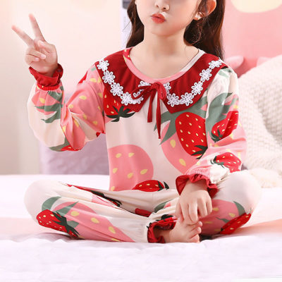 Kid Girl Pijamas Algodón de manga larga Otoño Ropa para el hogar Traje de bebé