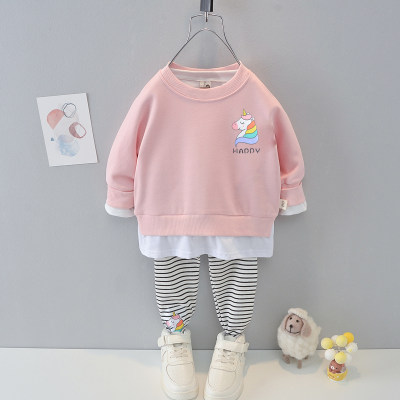 Toddler Girl Unicorn Pattern Color-block Hoodie & Pants