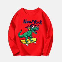 Kids Boys Dinosaur Print Pullover T-shirt  Red