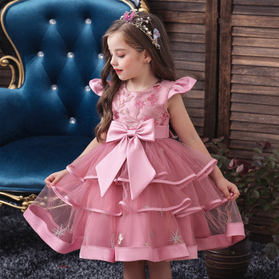 Kids Girls Floral And Snowflake Print Bow Tie Mesh Dress