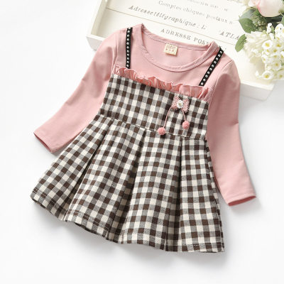 Toddler Girls Sweet Plaid Color-block Bowknot Decor Dress