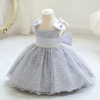 Toddler Girl Eleguard Lace Formal Dress & Removable BowKnot  Grey