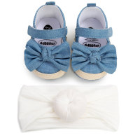 Baby Girl 2-Piece Bowknot Velcro Toddler Shoes  Blue
