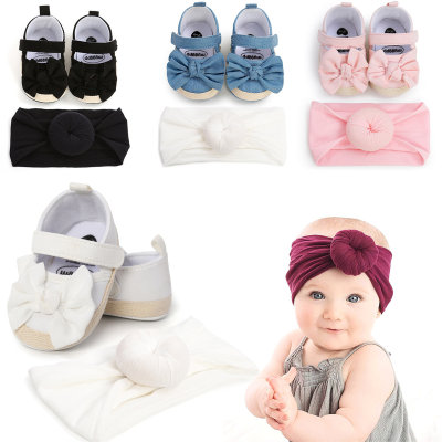 Chaussures pour tout-petit à velcro avec nœud papillon 2 pièces pour bébé fille
