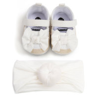 Baby Girl 2-Piece Bowknot Velcro Toddler Shoes  White